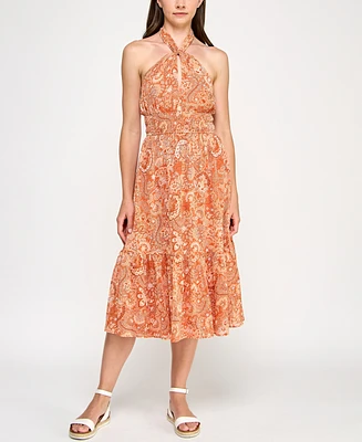Trixxi Juniors' Printed Ruffled-Skirt Halter Midi Dress