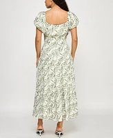 Trixxi Juniors' Printed Bubble-Sleeve Midi Dress