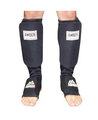 Amber Fight Gear Nylon Shin InstepMuay Thai Shin-n-Step for Muay Thai Kickboxing Mma Protective Training Sparring Shin Guards Pair Large