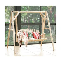 Outdoor Wooden Porch Bench Swing Chair with Rustic Curved Back