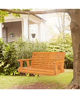 Gymax 2-Person Porch Swing Chair Wooden Garden Swing Bench w/ Adjustable Chains