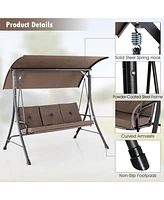 Gymax 3-Seat Outdoor Porch Swing w/ Adjustable Canopy Thickened Cushions Metal Frame