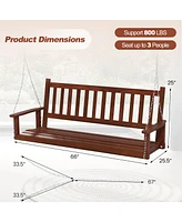 Gymax 5FT Wooden 3-Person Porch Swing Chair w/ Adjustable Galvanized Metal Chains
