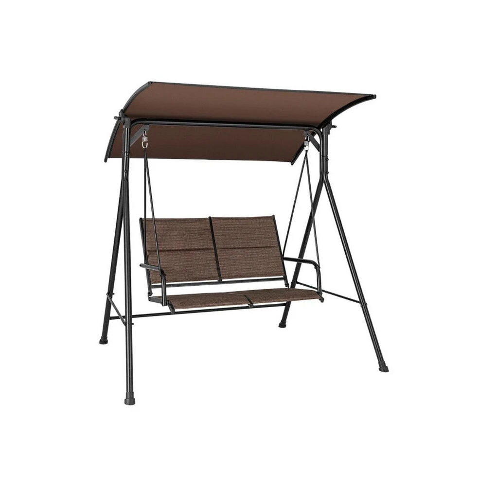 2 Person Porch Swing with Adjustable Canopy and Padded Seat