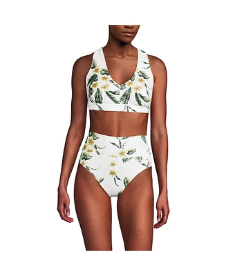 Lands' End Women's V-Neck Bikini and High Waisted Bottom Swimsuit Set