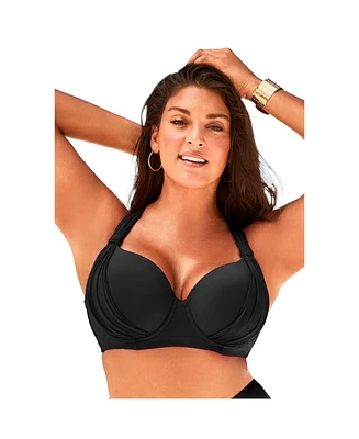 Swimsuits for All Women's Bra Drape Front Underwire Bikini Top