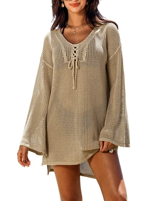 Cupshe Women's Soft Sands Beige Cover-Up Mini Beach Dress
