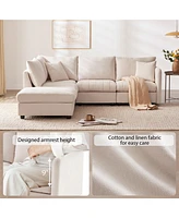 Mondawe 89x79"Modern Sectional Sofa with Vertical Stripes,2 Pillows,5-Seat Couch Convertible Ottoman,Various Combinations,L-Shape Indoor Fur