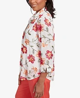 Alfred Dunner Petite Catalina Island Bright Floral Two One Collared Neckline Top