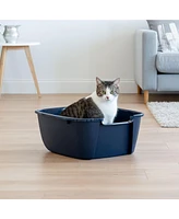Iris Usa Jumbo Cat Litter Box Cat Litter Pan with Scoop, Navy