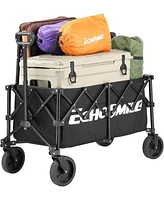 EchoSmile Collapsible Foldable Wagon with 300lbs Weight Cart Heavy Duty Folding Beach Wheels and Adjustable Handle for Camping Garden