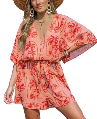Cupshe Women's Tropical Palm Print Romper