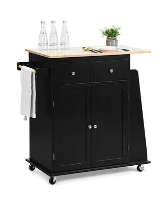 Rubber Wood Countertop Rolling Kitchen Island Cart