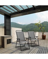 2pcs Patio Folding Sling Chairs Dining Armrest Backrest Outdoor Portable