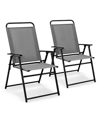 2pcs Patio Folding Sling Chairs Dining Armrest Backrest Outdoor Portable