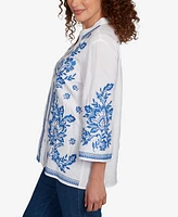 Ruby Rd. Petite Tidal Embroidered Button Front Top
