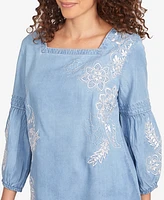 Ruby Rd. Petite Floral Embroidered Square Neck Top