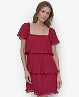 Dkny Women's Square-Neck Pleated Tiered Short Dress