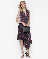 Dkny Women's V-Neck Sleeveless Asymmetrical Midi Dress