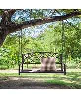 Gymax Patio Hanging Porch Swing Outdoor 2-Person Metal Swing Bench Chair w/ Chains
