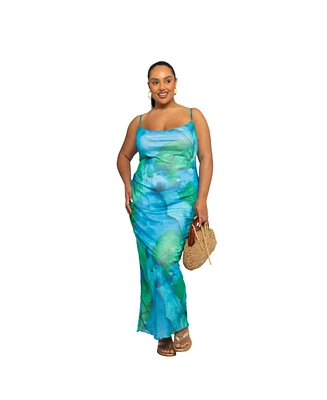 Fashion-szn Curve Plus Mesh Sleeveless Scoop Neck Maxi Dress