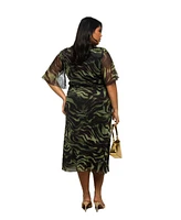 Fashion-szn Curve Plus Short Sleeve Zebra Print Midi Dress