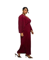 Fashion-szn Curve Plus Long Sleeve V-Neck Burgundy Maxi Dress