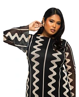 Fashion-szn Curve Plus Long Sleeve Monochrome Print Maxi Dress