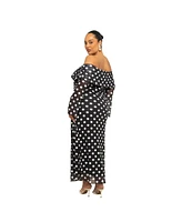 Fashion-szn Curve Plus Mesh Polka Dot Long Sleeve Midi Dress