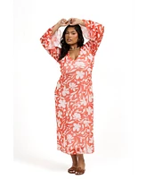 Fashion-szn Curve Women's Long Sleeve Mesh Floral Midi Dress