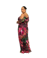 Fashion-szn Curve Plus Size Mesh Floral Printed Maxi Dress
