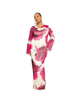 Fashion-szn Curve Plus Long Sleeve Floral Print Maxi Dress