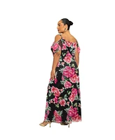 Fashion-szn Curve Plus Elegant Short Sleeve Floral Maxi Dress