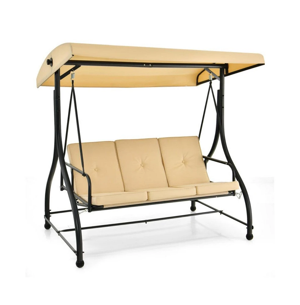 3 Seat Outdoor Porch Swing with Adjustable Canopy