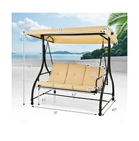 3 Seat Outdoor Porch Swing with Adjustable Canopy