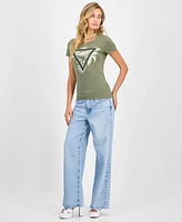 Guess Women's Palm-Print Triangle Logo T-Shirt