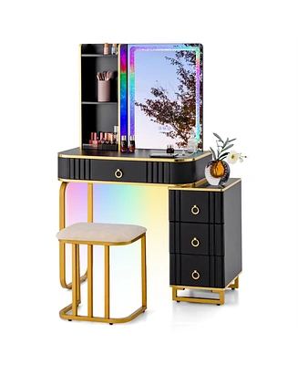Vanity Table Set with Rgb Led Lights and Wireless Charging Station