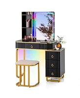 Vanity Table Set with Rgb Led Lights and Wireless Charging Station
