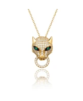 Suzy Levian Sterling Silver Cubic Zirconia Panther Ring Pendant Necklace