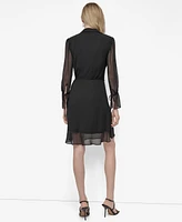 Dkny Women's Chiffon Tie-Collar Long-Sleeve Trapeze Dress