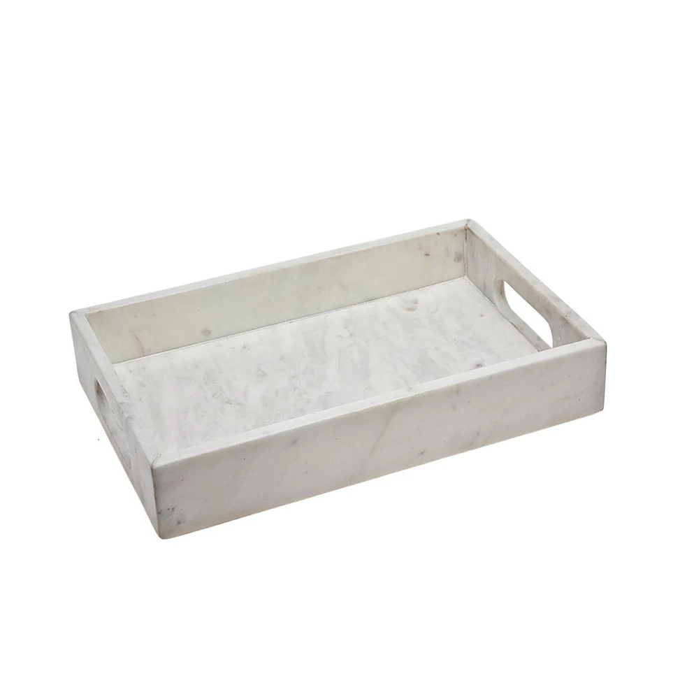Rectangular Marble Serving Tray with Handles for Drinks Snacks and Tabletop Display