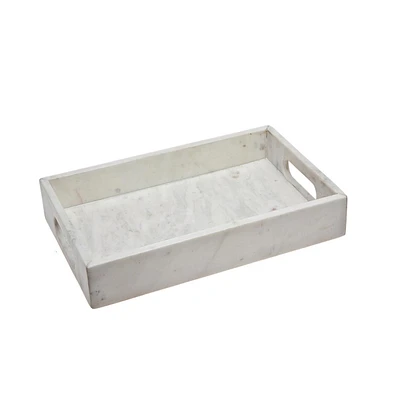 Rectangular Marble Serving Tray with Handles for Drinks Snacks and Tabletop Display