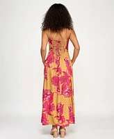 Katia Rae Juniors' Satin Printed Halter Maxi Dress