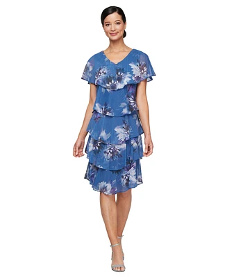 Sl Fashions Women's Short-Sleeve Chiffon A-Line Dress