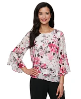 Alex Evenings Women's Chiffon Printed Bell-Sleeve Blouse