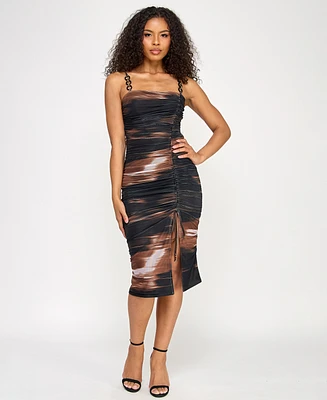 Seni & Cade Juniors' Embellished-Strap Mesh Midi Dress