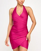 City Studios Juniors' Draped Surplice Satin Bodycon Dress