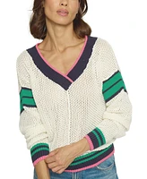 Central Park West Women's Varsity Stripe Mesh Sweater