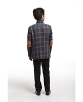 Elie Balleh Boys Navy Slim Fit Premium Wool Checkered Blazer