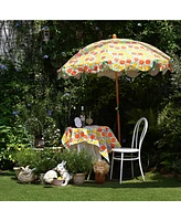 LAGarden Our Beach Portable Umbrella for Sand Beech Wood Pole Carry Bag with Printed Orange Grapefruit Cute Garden Parasol